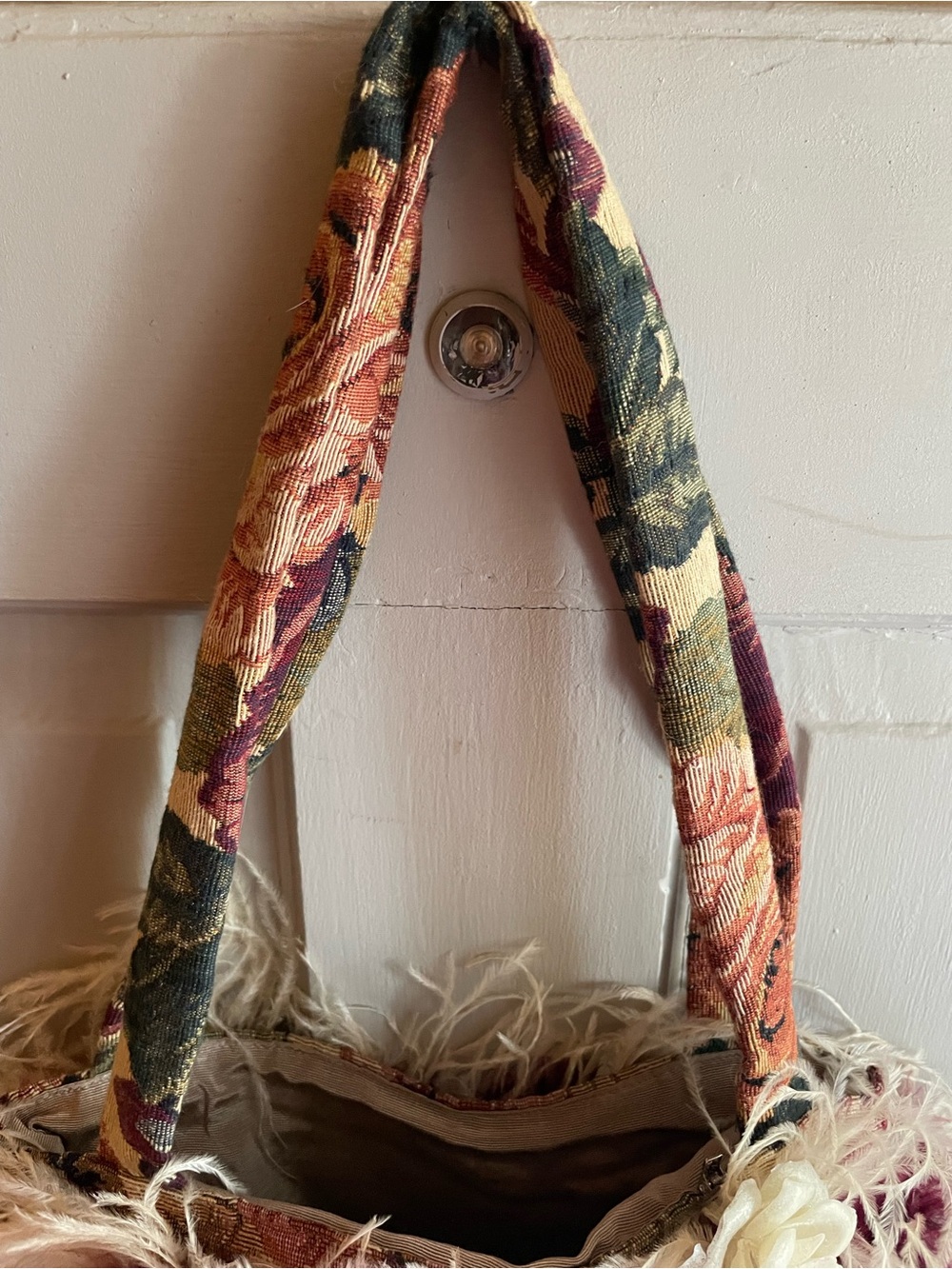 Artifacts Floral Tapestry Tote with Cream Feather Trim - Picture 6 of 10